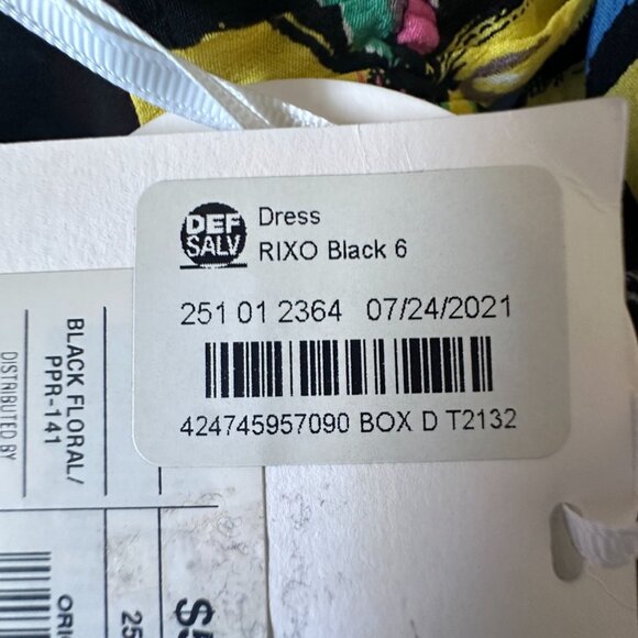 Rixo Black Colorful Floral Off-Shoulder Maxi Dress Ruffle Puff Sleeve Size 6 NWT - Picture 11 of 14